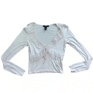 Baby Pink Low Cut Top with Ruffles long sleeve top, Size Small